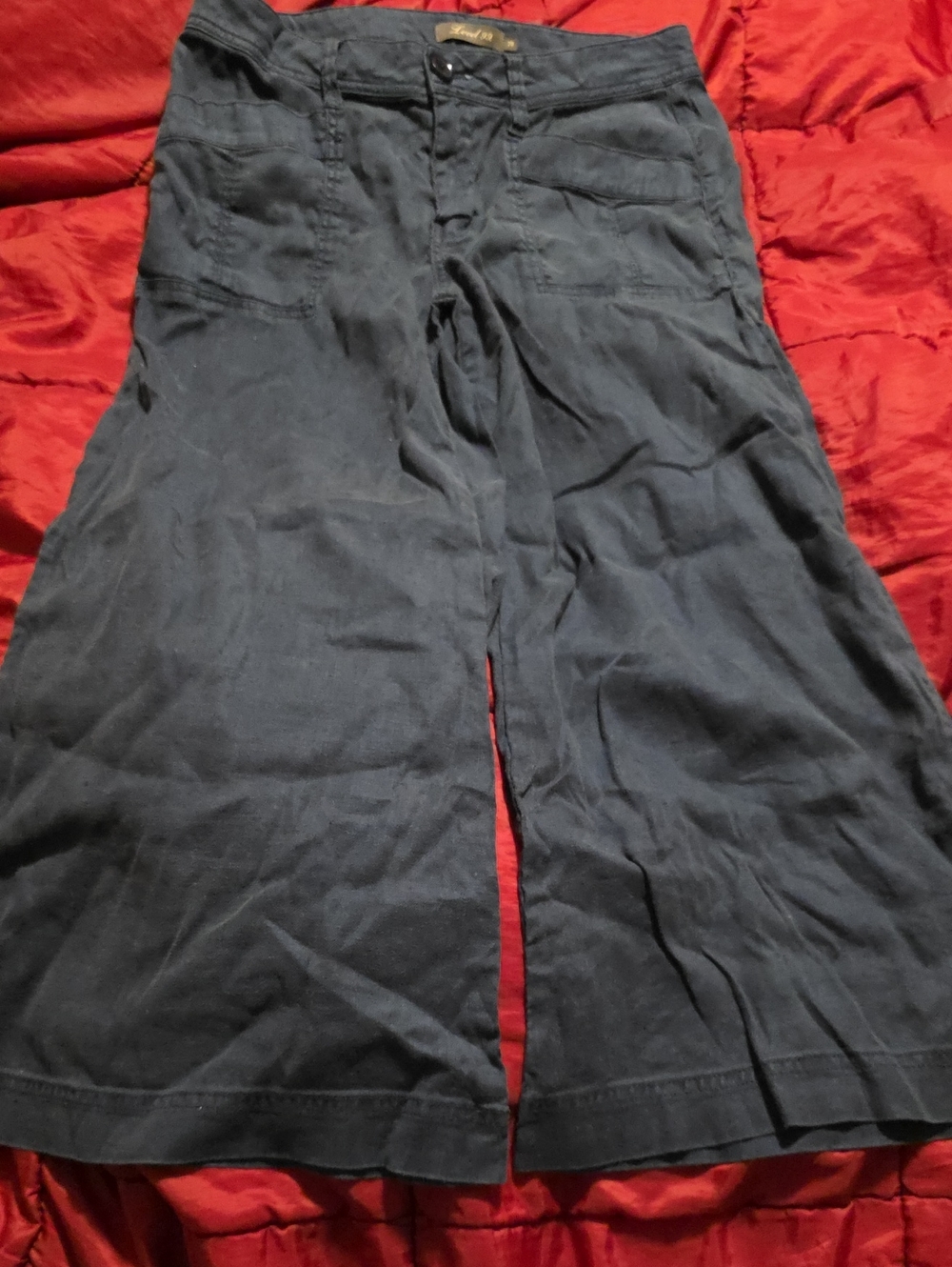 Anthropologie Level 99 Navy Wide-Leg Cropped Linen / Tencel Pants